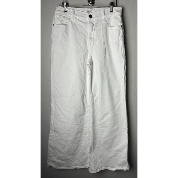 FRAME Le Palazzo White Denim Jeans High Rise Wide Leg Size 30 - Picture 1 of 4